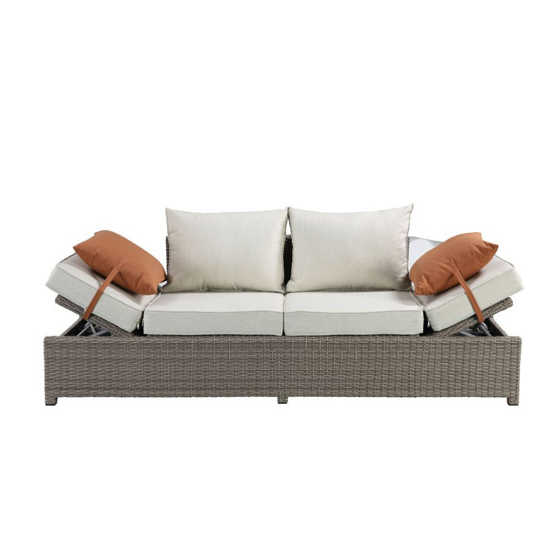 Salena - Patio Sofa & Ottoman - Beige Fabric & Gray Wicker - 26"