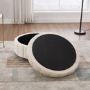 Upholstered Round Ottoman With Reversible Lid, Channel Tufted Pumpkin Shape