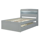 Full XL Size Platform Bed with Storage LED Headboard, Charging Station, Twin Size Trundle and 2 Drawers, Gray