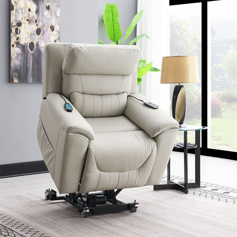 Marsha - Power Recliner With Lift & Massage - Light Gray Silicone Synthetic Leather