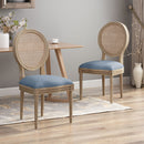 Elegant Dining Chair Set With Cane And Fabric Upholstery