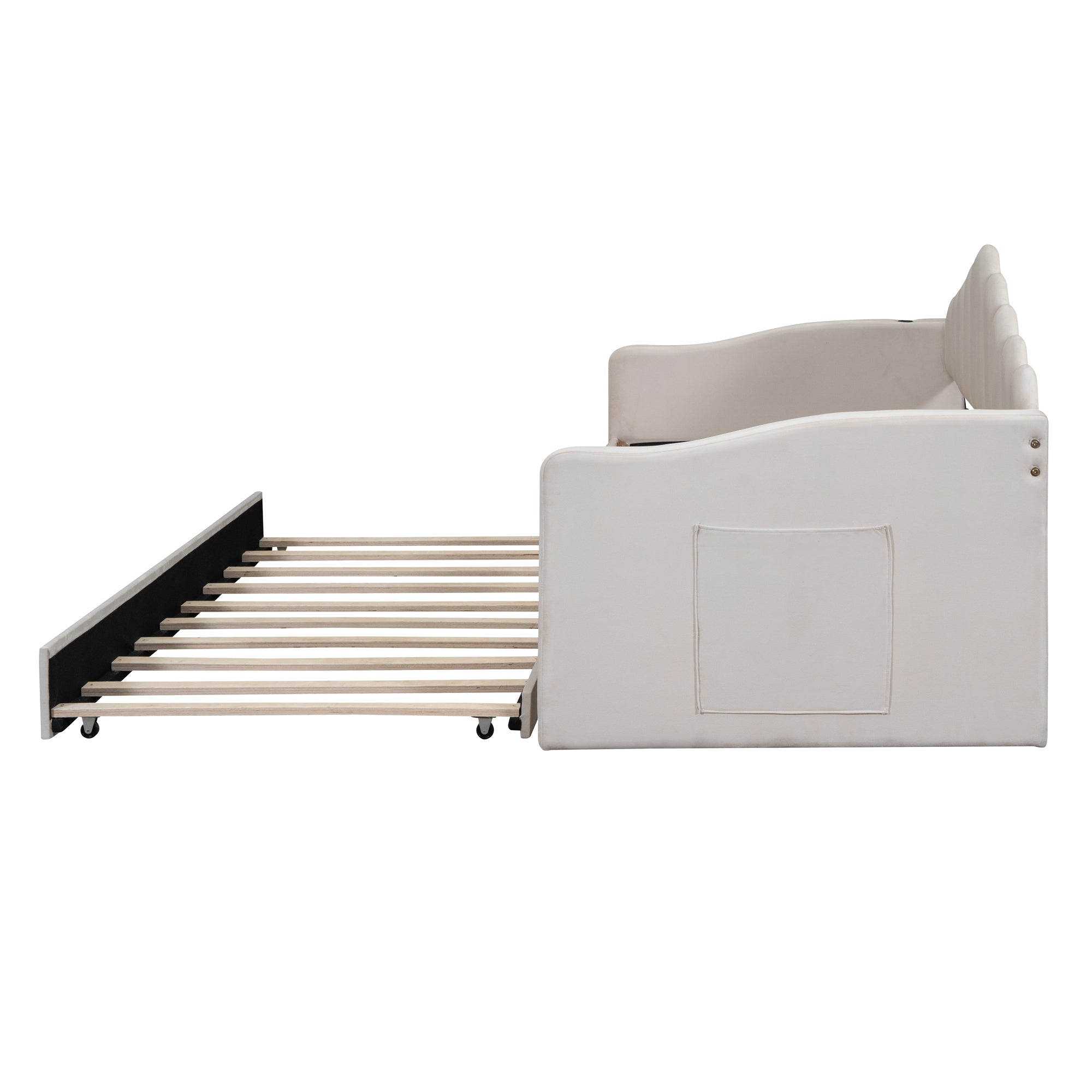 Twin size Upholstered Daybed with Trundle ,Velvet Sofabed with USB Charging Ports,No Box-spring Needed,Beige - Atlantic Fine Furniture Melbourne FL