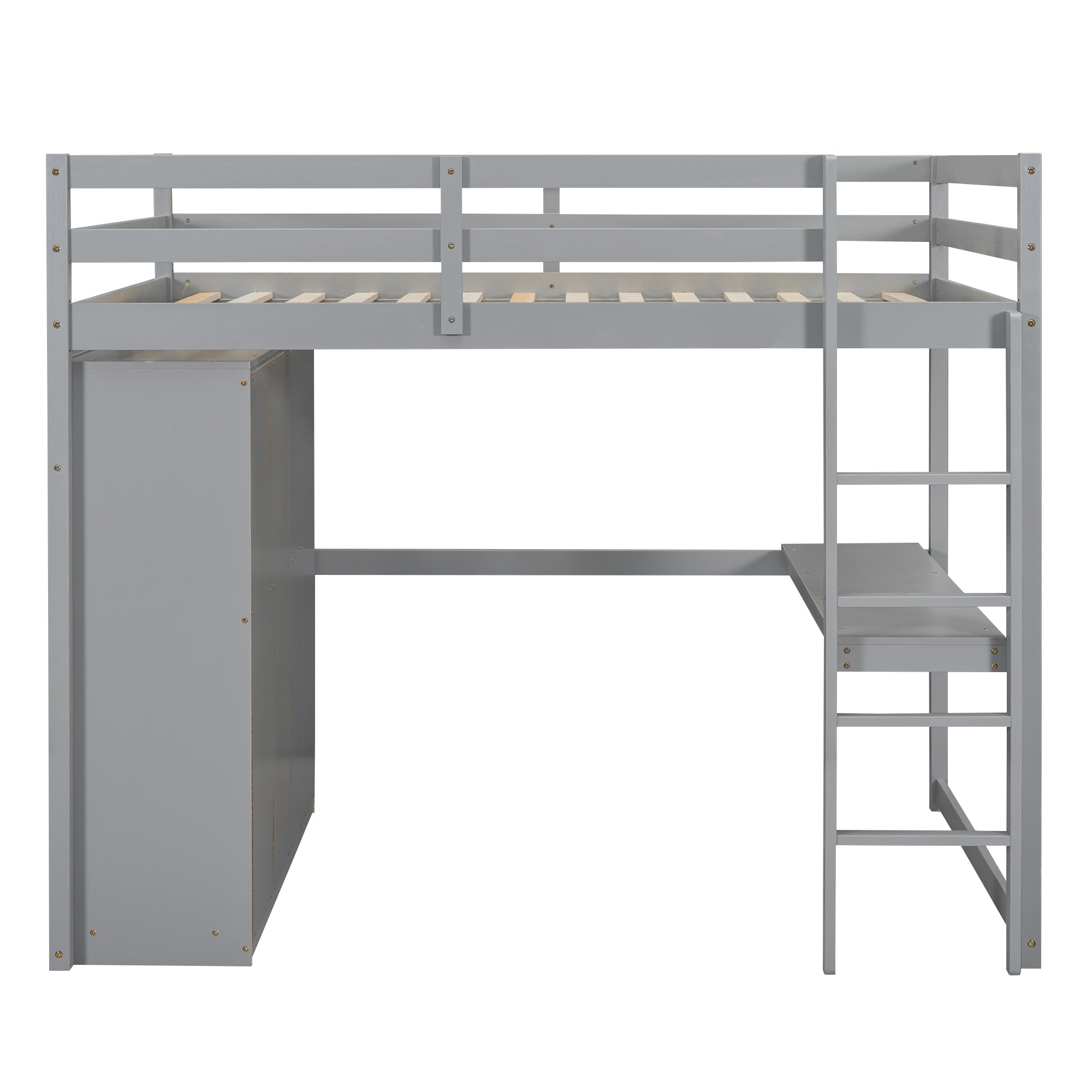 Wood Full Size Loft Bed with Built-in Wardrobe, Desk, Storage Shelves and Drawers, Gray - Atlantic Fine Furniture Melbourne FL