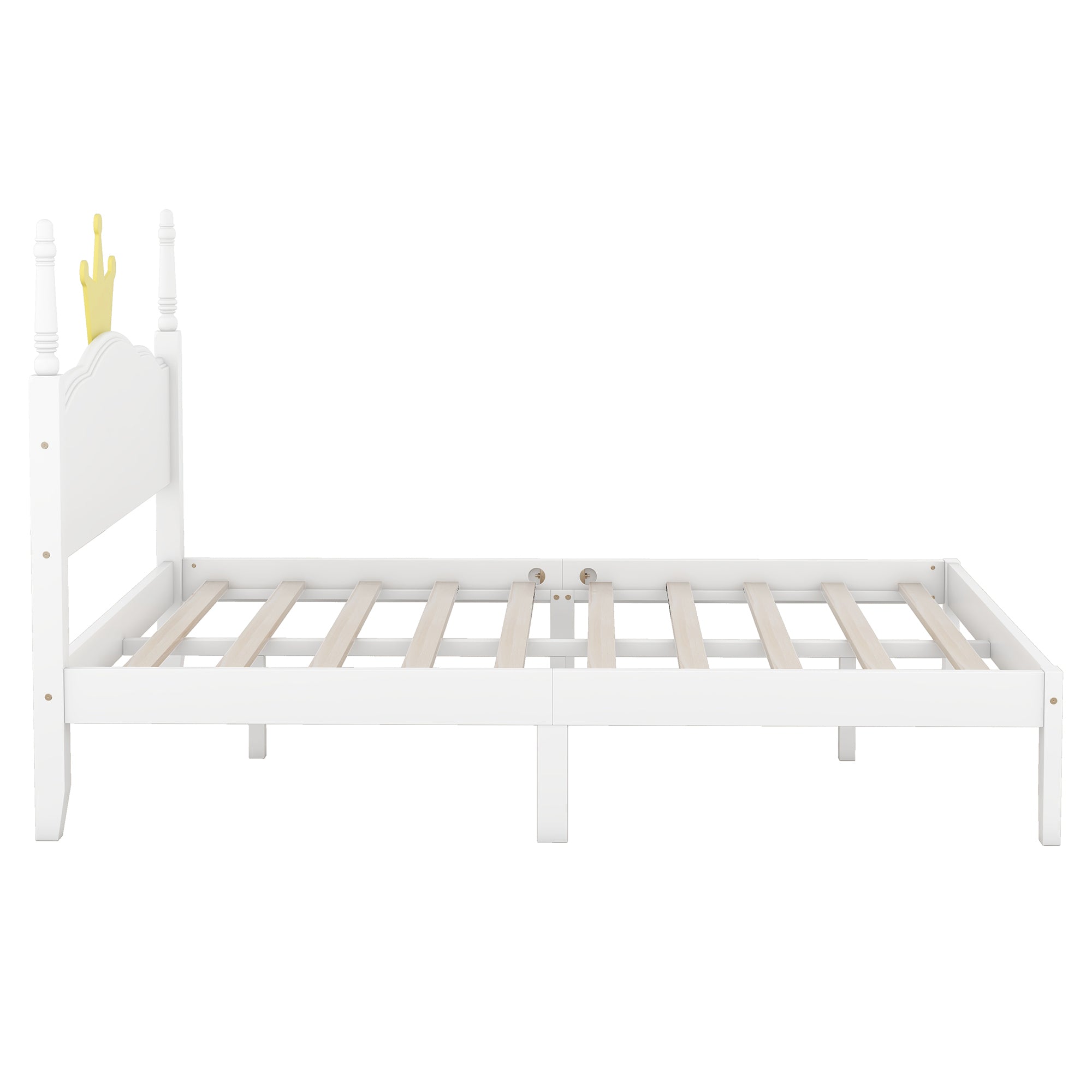 Full Size Wood Platform Bed with Crown Shaped Headboard, White - Atlantic Fine Furniture Melbourne FL