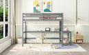 Full Loft Bed with Built-in Desk, Ladder Platform, Ladders, Guardrails,Grey