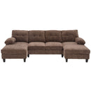 U-Shaped Sectional Sofa 103.5" Black Chenille Fabric Couch With Dual Chaise Lounges, Storage Pockets, Armrest Pillows
