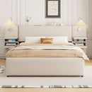 Upholstered Platform Bed With Reading Lights, Drawers, Trundle And Shelves