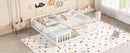Double Twin Floor Bed with Fence, Guardrails, without door, White