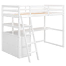 Twin Size Loft Bed with Desk and Shelves, Two Built-in Drawers, White(Old SKU: GX000423AAK)