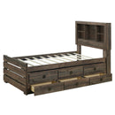 Farmhouse Style Twin Size Bookcase Captain Bed with Three Drawers and Trundle, Rustic Brown