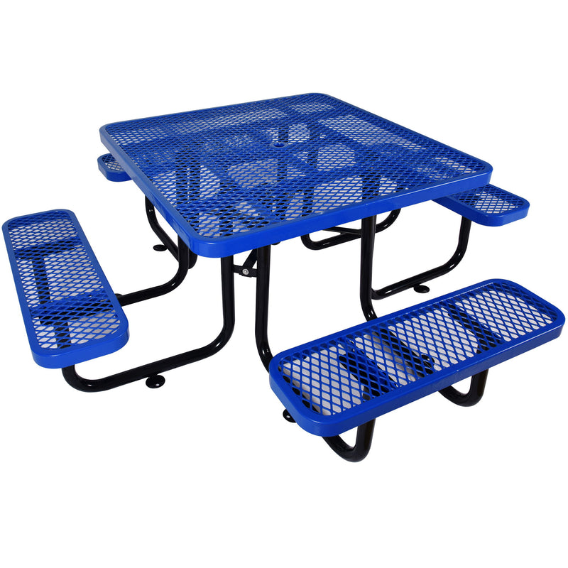 Square Outdoor Steel Picnic Table , With Umbrella Pole