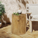Hand Painted Wood Stump Style Outdoor Side Table - Light Brown