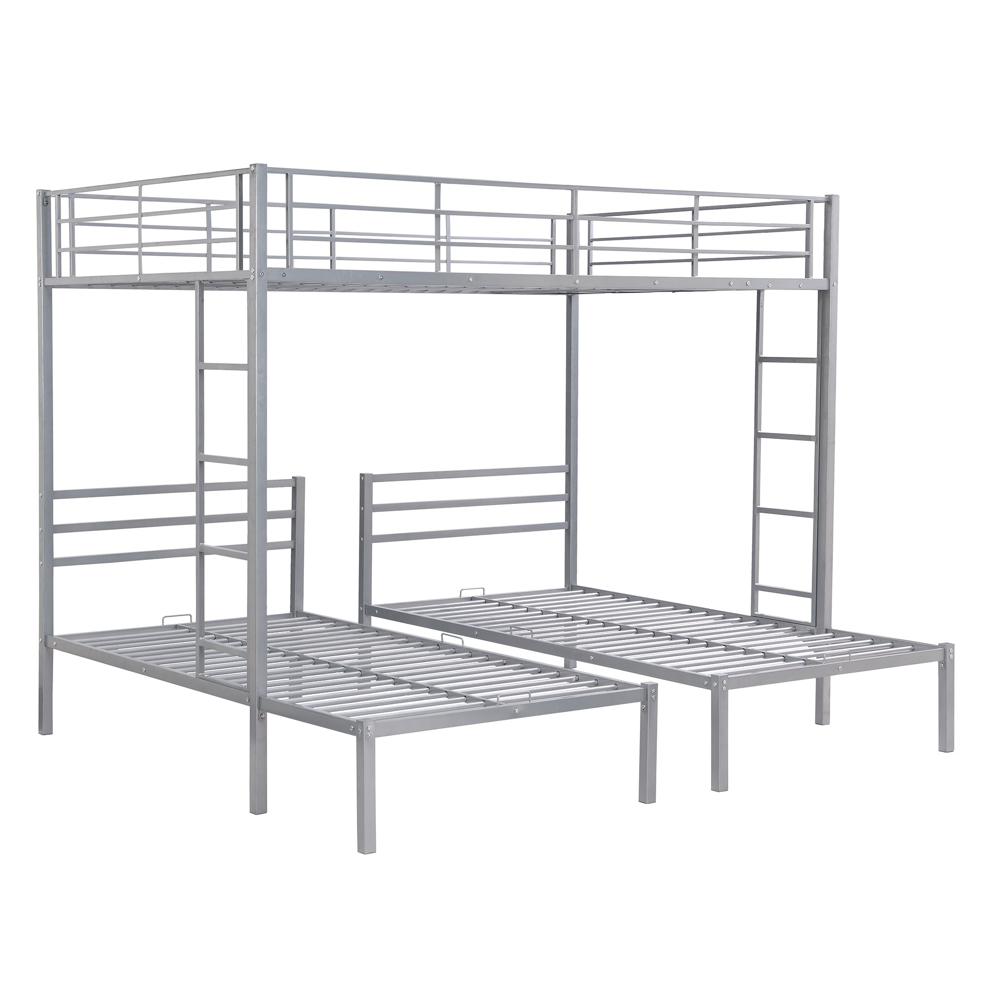 Full over Twin&Twin Size Bunk Bed with Built-in Shelf, Silver - Atlantic Fine Furniture Melbourne FL