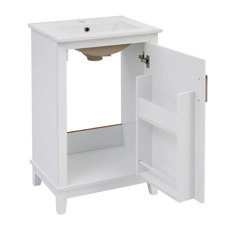 Modern Small Bathroom Vanity Cabinet With Ceramic Basin, Ample Storage, 1 Soft Close Door