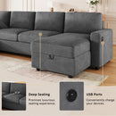 Convertible Sectional Sofa With Storage Chaise Lounges And USB Ports