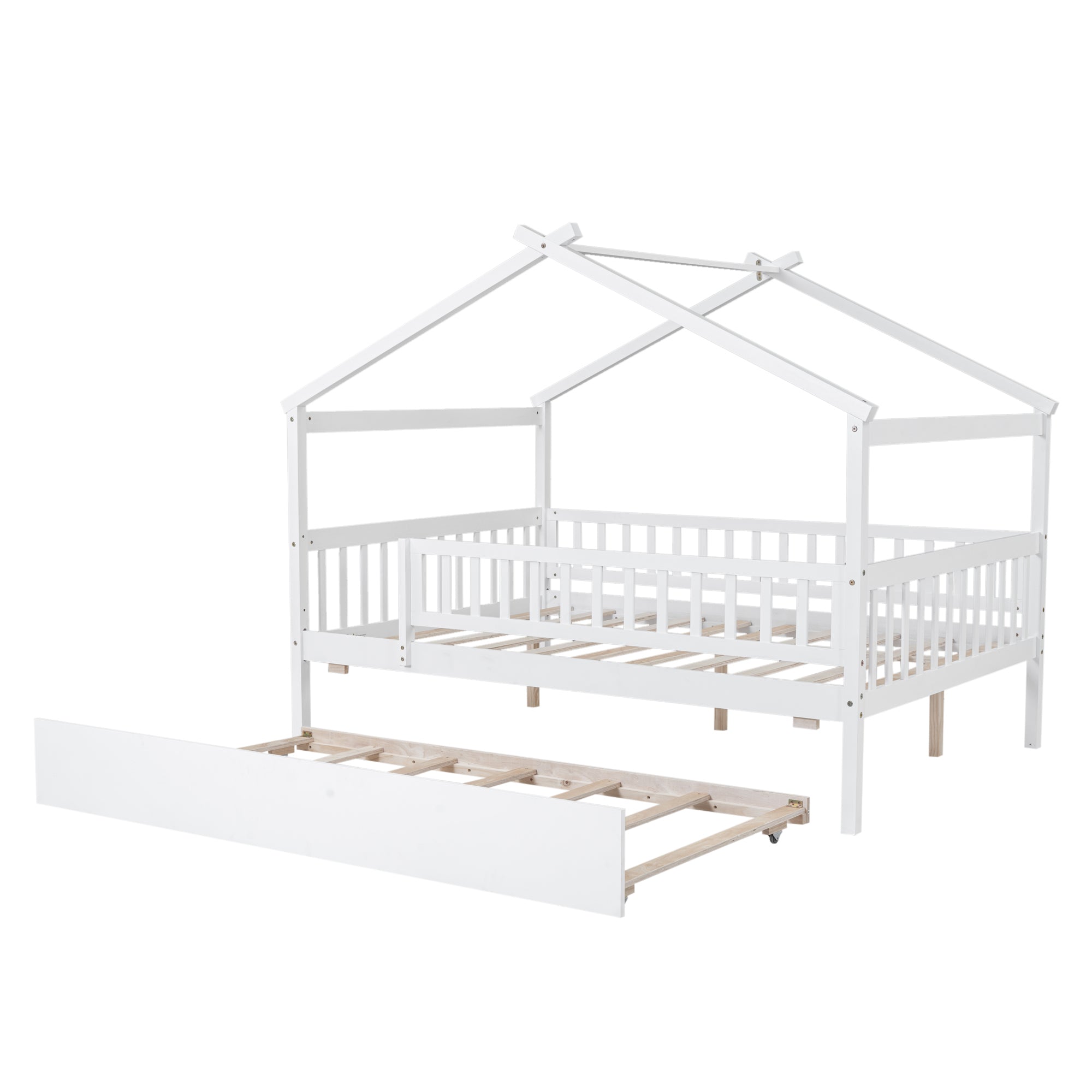 Full Size Wooden House Bed with Twin Size Trundle, White - Atlantic Fine Furniture Melbourne FL