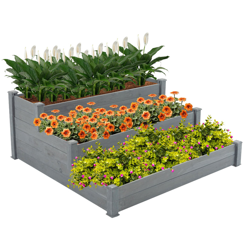 Raised Garden Bed Horticulture Outdoor Elevated Flower Box Tiered Garden Bed Wooden Vegetables