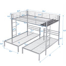 Full over Twin&Twin Size Bunk Bed with Built-in Shelf, Silver