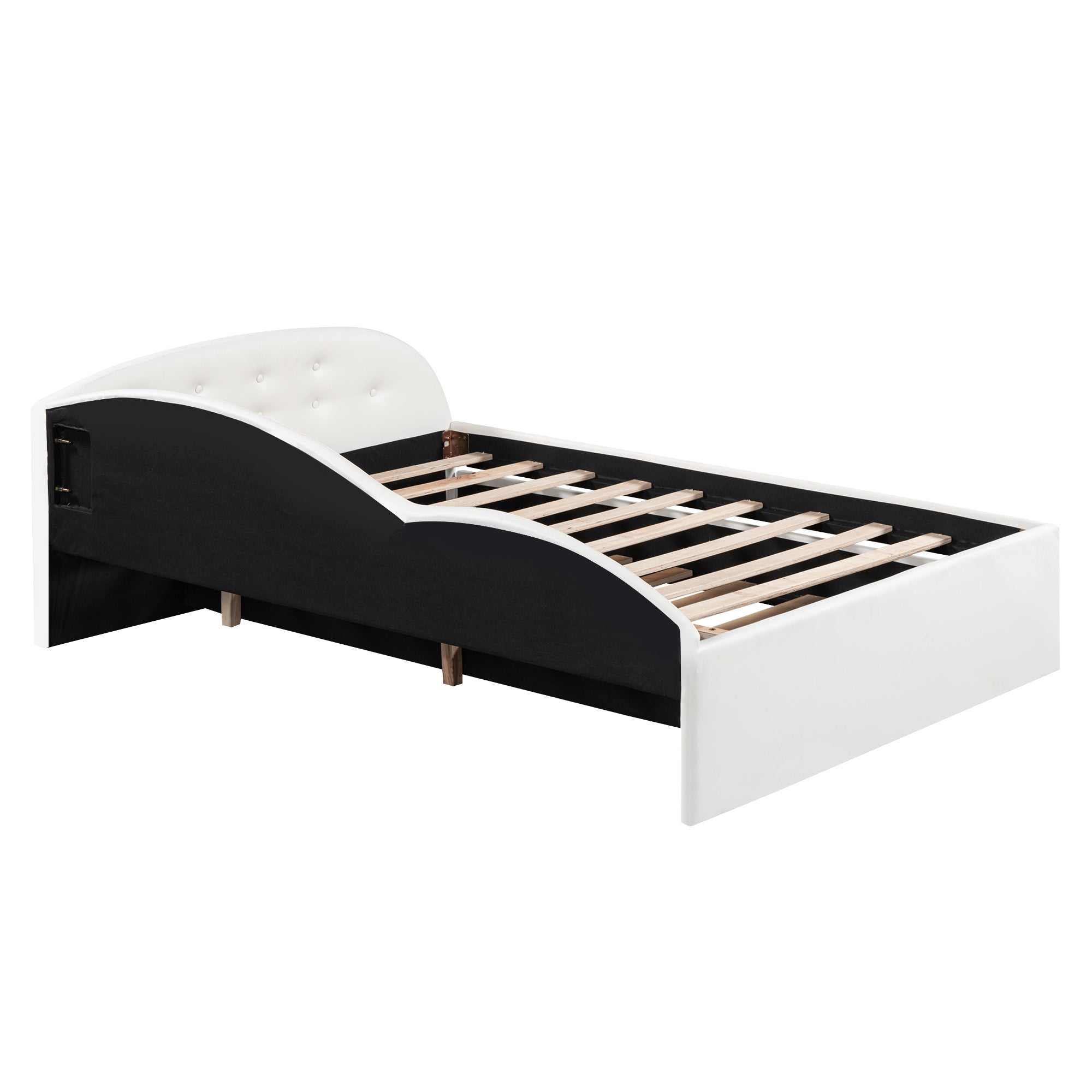 Full Size PU Upholstered Tufted Daybed with Trundle and Cloud Shaped Guardrail, White - Atlantic Fine Furniture Melbourne FL