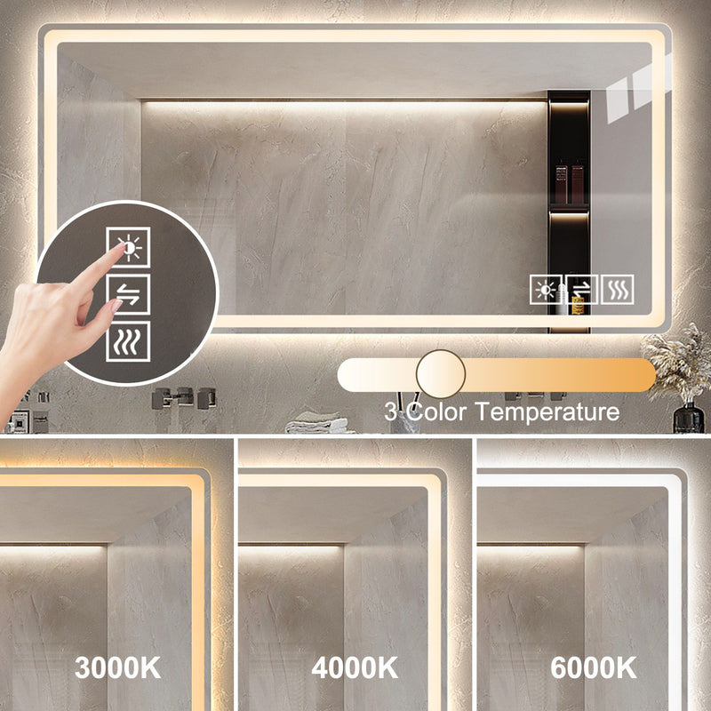 Bathroom Mirror Vanity Mirrors With Front Lights, Wall Mounted, Anti-Fog, Frameless, Horizontal Or Vertical