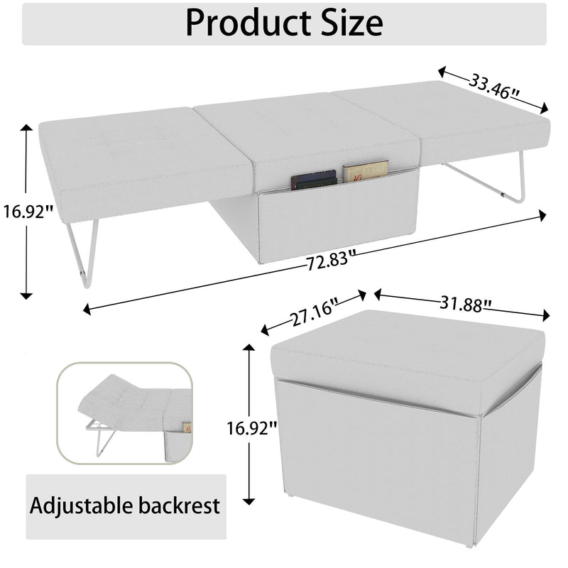 Modern Convertible Sofa Bed 4 In 1 Folding Ottoman Sleeper With Adjustable Backrest