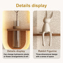 Adjustable 3 Color LED Sandstone Wall Decor With Simulated Plants, Glass Vase & Rabbit Statue - Light Coffee