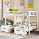 Full Over Twin & Twin Bunk Bed, Wood Triple Bunk Bed with Drawers and Guardrails, White (OLD SKU: LP000143AAK)