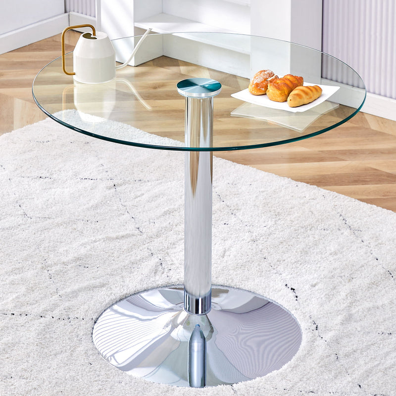 Modern Minimalist Round Dining Table With Glass Top