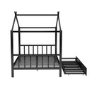 Full Size Metal House Platform Bed with Two Drawers,Headboard and Footboard,Roof Design,Black