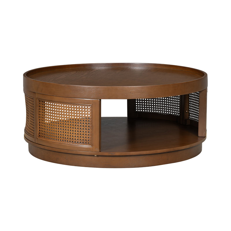 Round Cane Coffee Table With Rattan Side