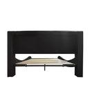 Upholstered Platform Bed Frame With LED Lighting, Bluetooth Connection To Play Music Control, Backrest Vibration Massage, Curve Design, Wood Slat Support, Exhibited Speakers