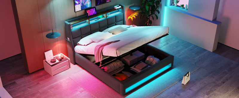Upholstered Platform Bed With A Hydraulic Storage System, LED And USB Charging (Without Mattress)