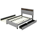 Upholstered Platform Bed With Storage Headboard, Trundle & 2 Drawers And A Set Of Sockets & USB Ports