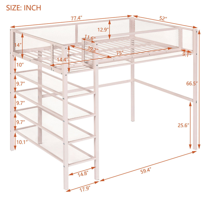 Loft Bed With 4 Tier Shelves And Storage