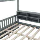 Full Size Wooden House Bed with Shelves and a Mini-cabinet, Gray