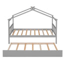 Wooden House Bed With Twin Size Trundle