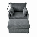 Comfy Corduroy Oversized Chaise Lounge Chair With Ottoman And Storage