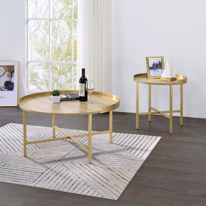Mithea - End Table - Oak Table Top & Gold
