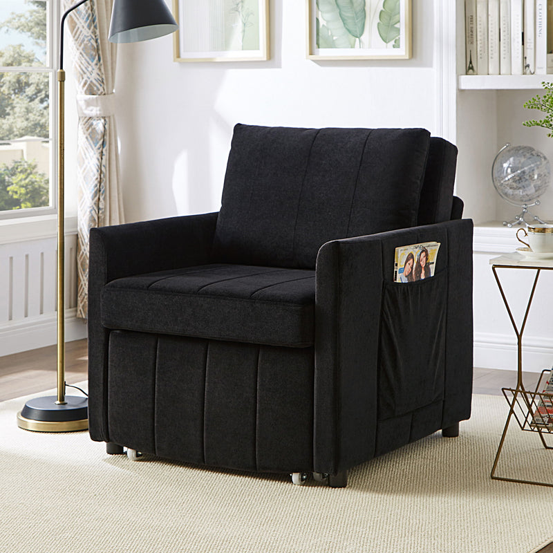 Upholstered Convertible Sleeper Sofa With 5 Position Backrest, Side Pockets, Storage