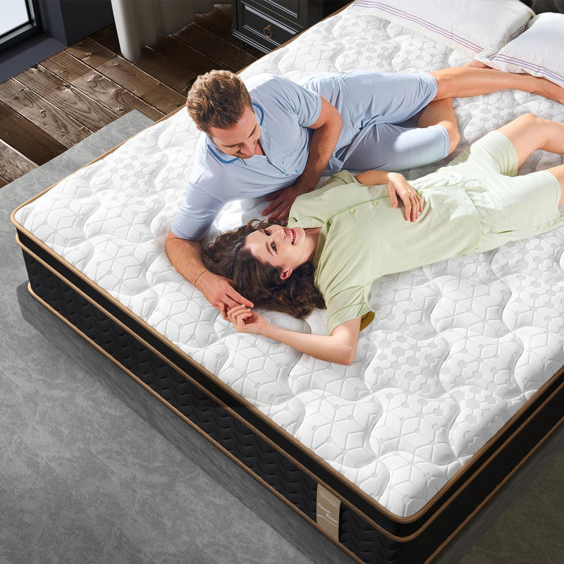 10" Full Plush Hybrid Mattresses With Gel Memory Foam, Individual Pocket Spring Motion Isolation Edge Support - White / Black