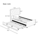 Twin Size Velvet Fabric Upholstered Platform Bed With Trundle And Adjustable Tufted Headboard - Beige