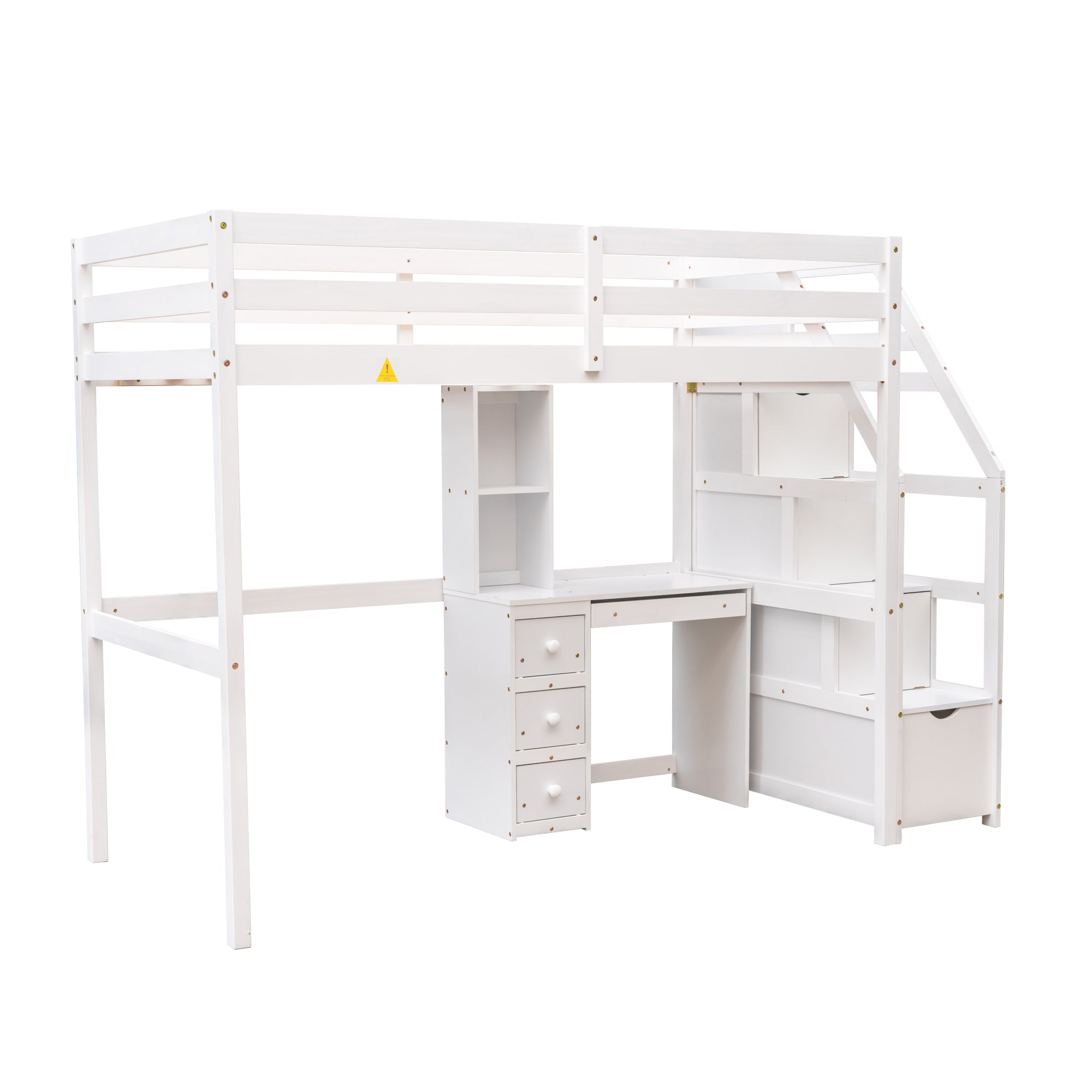 Twin Size Loft Bed with a Stand-alone Bed, Storage Staircase, Desk, Shelves and Drawers, White - Atlantic Fine Furniture Melbourne FL