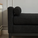 Elegant Upholstered Bench, Daybed, Ottoman With Wood Legs & 2 Bolster Pillows - Black Boucle