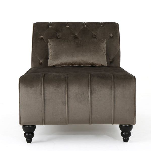 Ethereala - Upholstered Velvet Chaise Lounge With Button Tufted - Gray