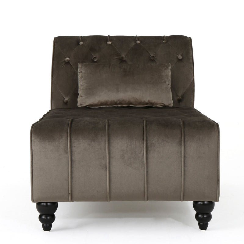 Ethereala - Upholstered Velvet Chaise Lounge With Button Tufted - Gray
