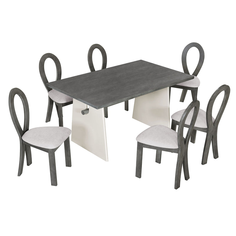 7 Piece Dining Table Set With Trestle Dining Table And 6 Upholstered Dining Chairs