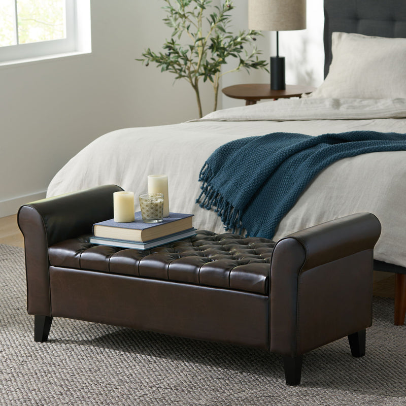 Hayes - Contemporary Armed Storage Bench With Button Tufting And Rolled Arms