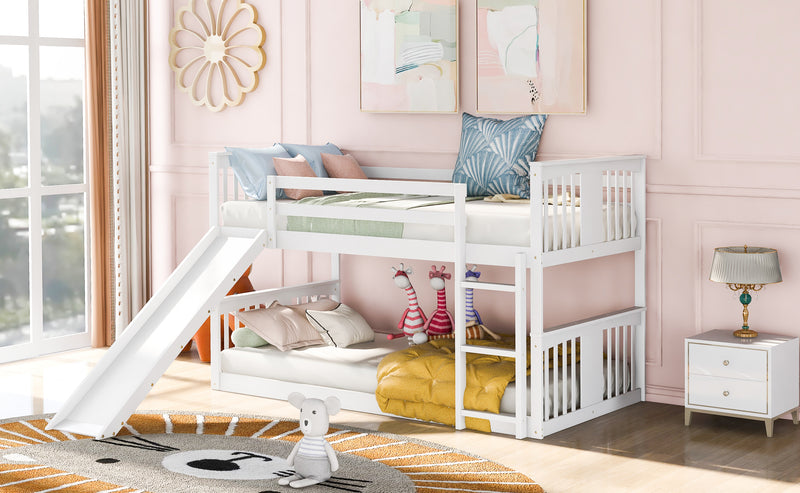 Twin Over Twin Bunk Bed with Slide and Ladder, White (Old SKU：LP000108AAK)