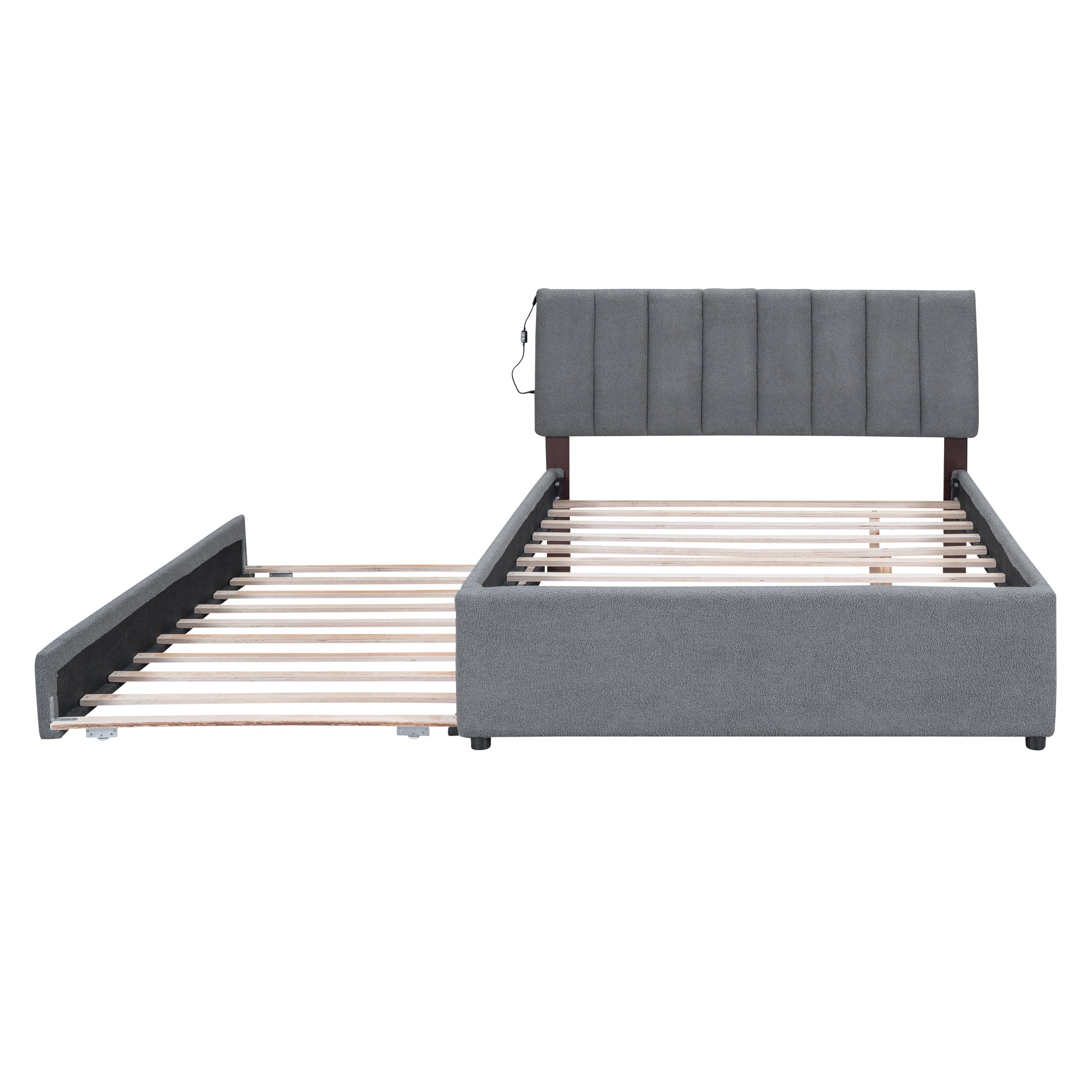 Teddy Fleece Full Size Upholstered Platform Bed with Trundle, Gray - Atlantic Fine Furniture Melbourne FL