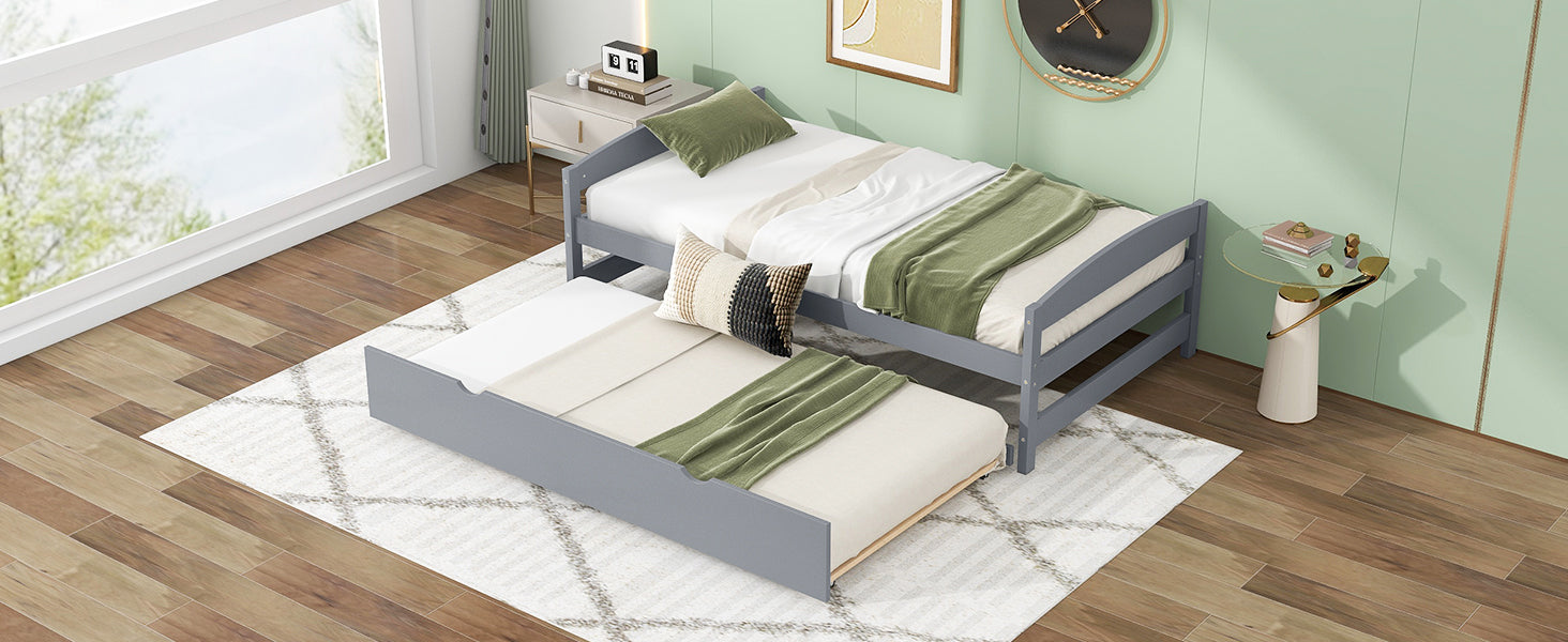 Twin Size Platform Bed with Twin Size Trundle, Gray - Atlantic Fine Furniture Melbourne FL